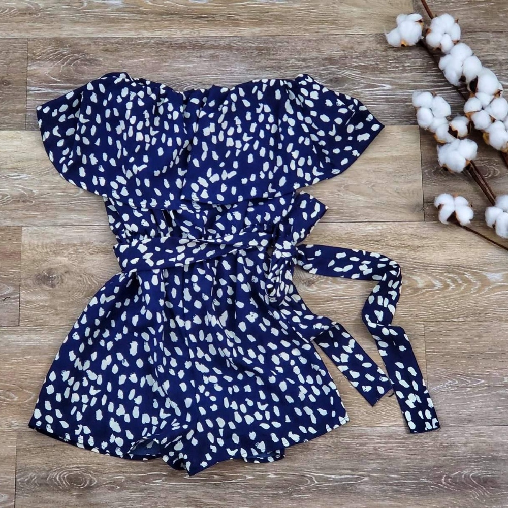 Navy Romper with white Leaves